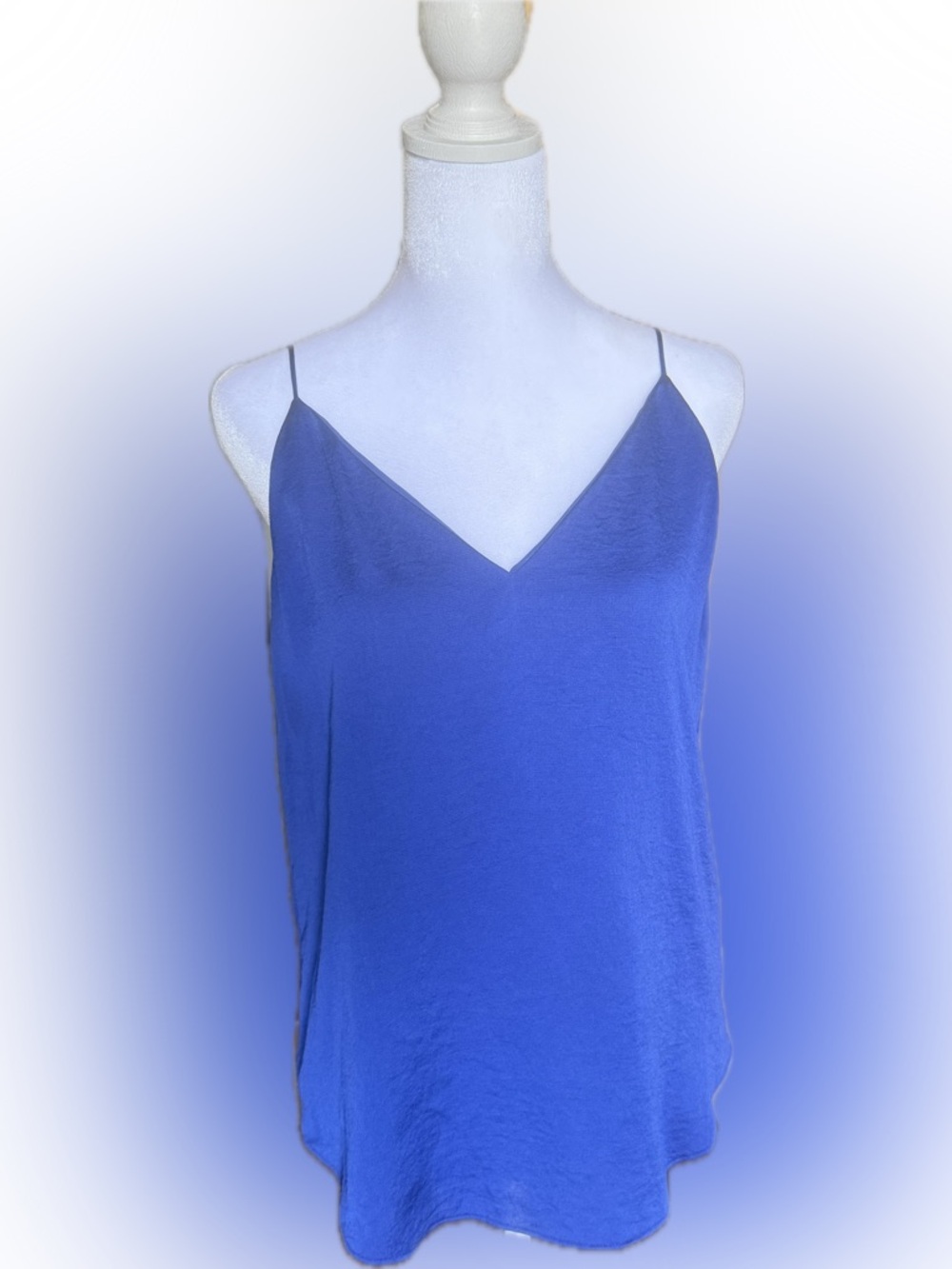 Express Blue Silky Camisole Tank | Adjustable Straps | Minimal Chic | Medium M